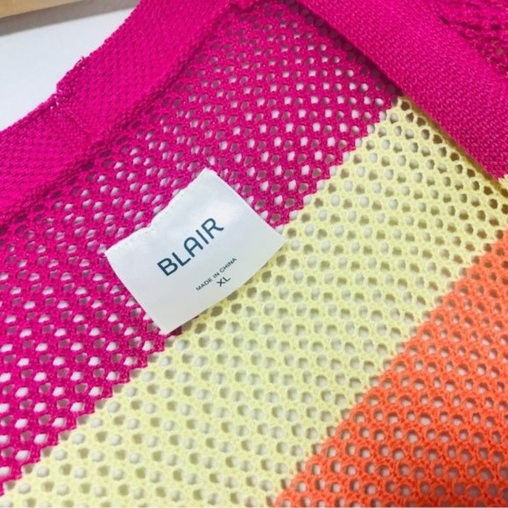 Blair Multicolor Open Knit Cardigan XL Striped Colorblock - Picture 4 of 9